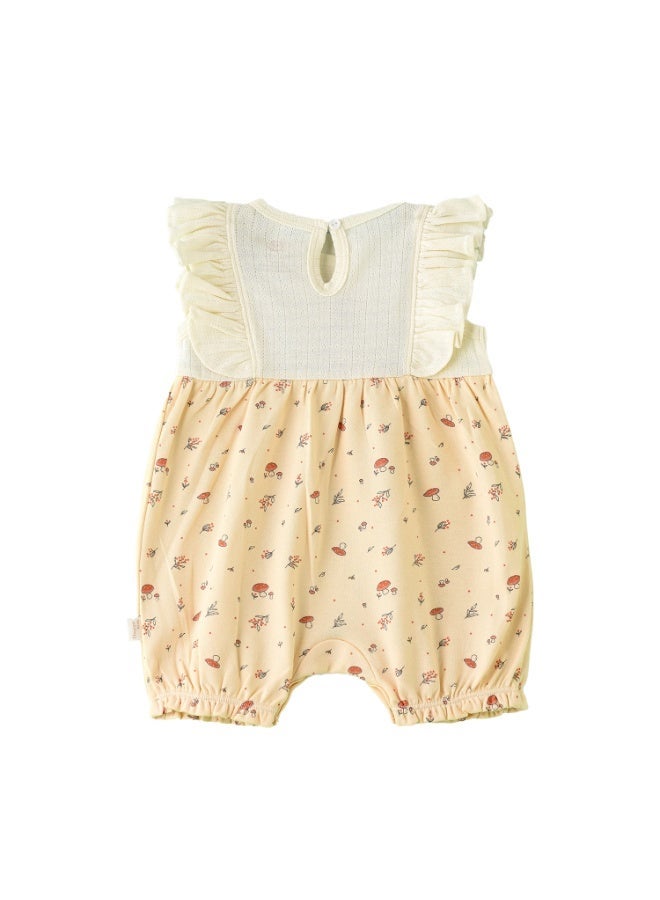 Elegant Kids Girls Yellow Bunny Print Cotton Romper - Image 2
